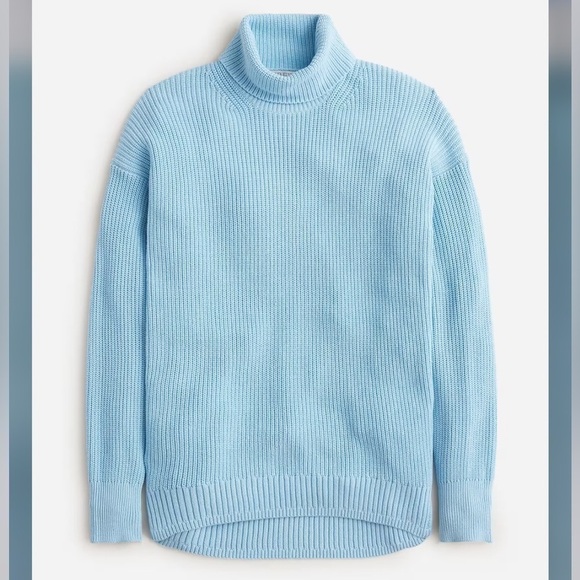 J crew Cotton-blend ribbed turtleneck sweater calm blue - Picture 1 of 3